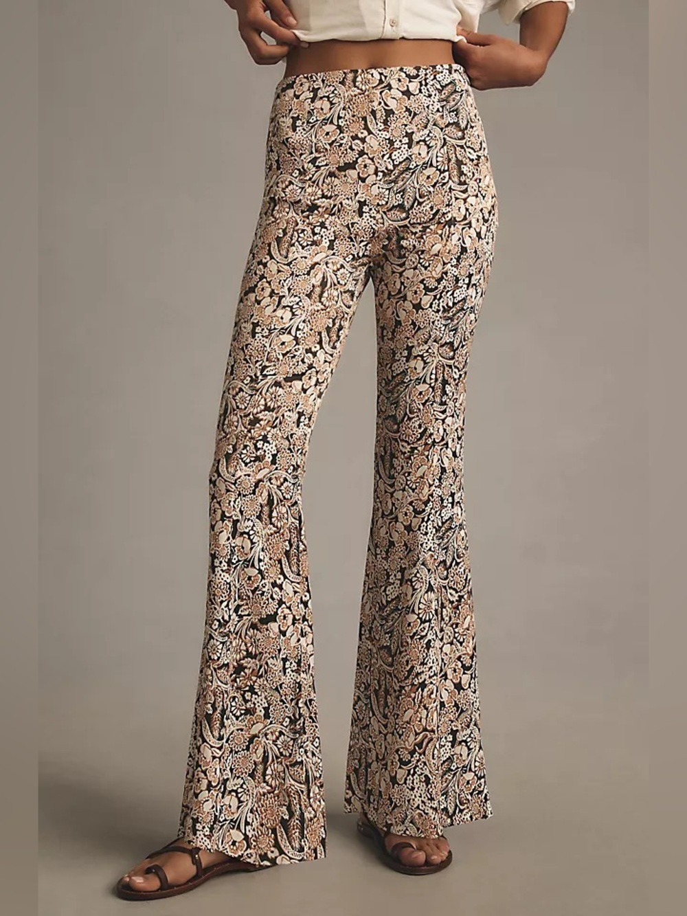 Anthropologie Satin Flare Pants in Paisley Print Size 4